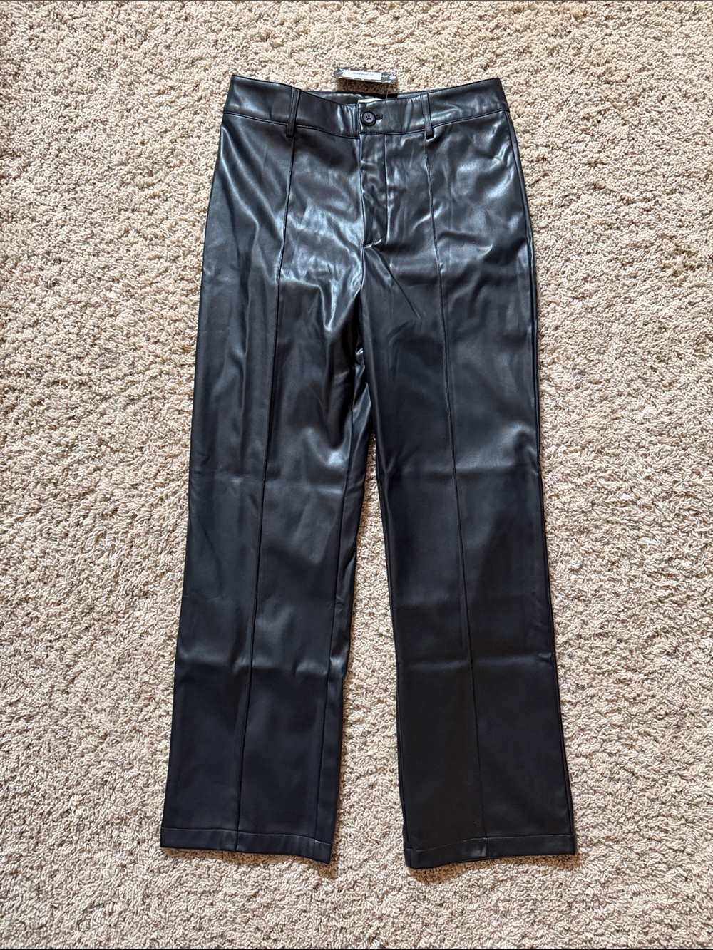 Miss Love Black Faux Leather Button-Front Pants